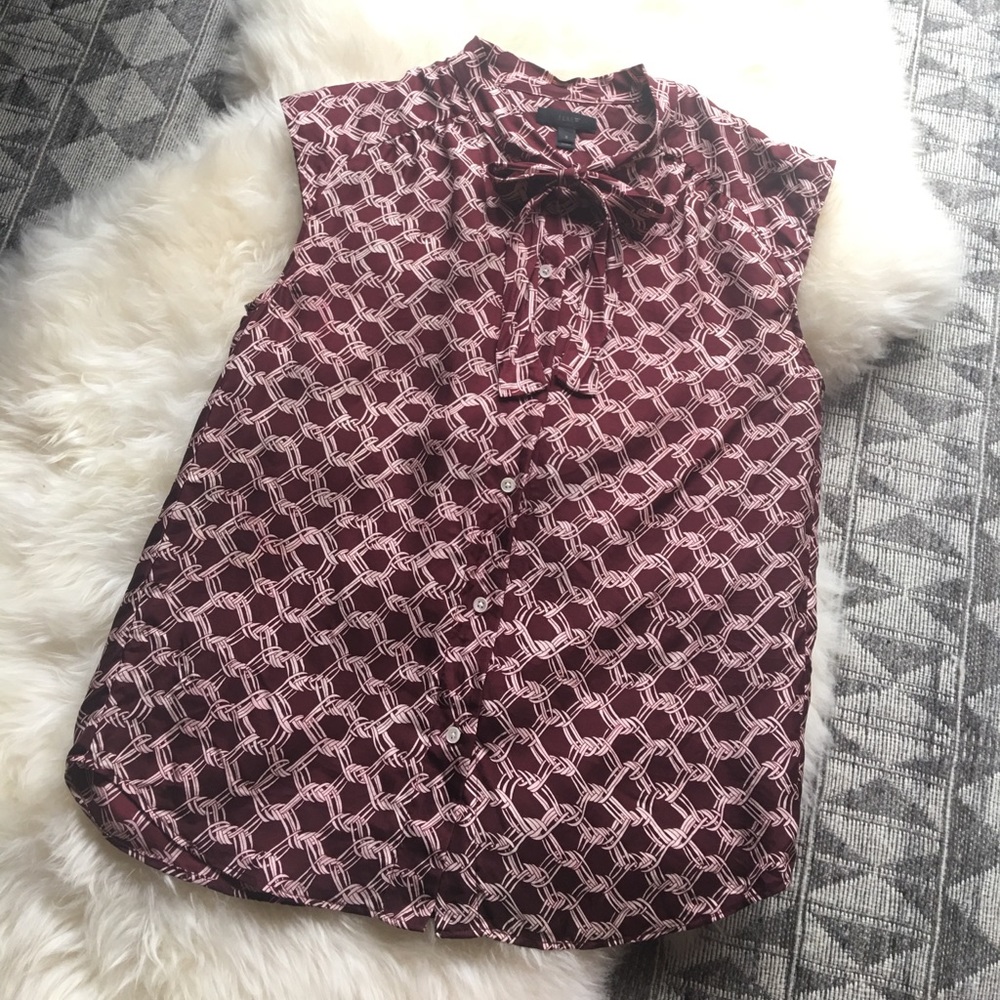 Jcrew 100% silk bow tie short sleeve blouse